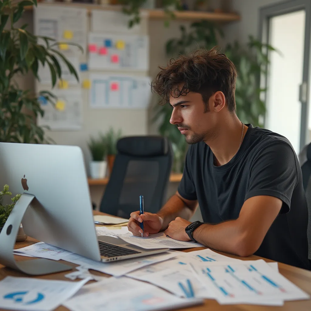 Emprendedor trabajando en su plan de negocios financiero