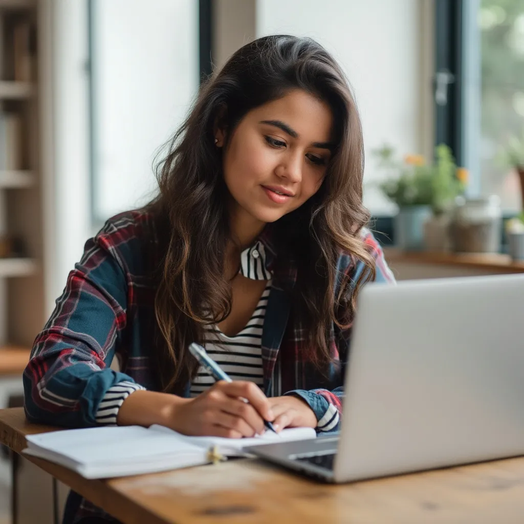 Mujer sonriente planificando sus finanzas personales