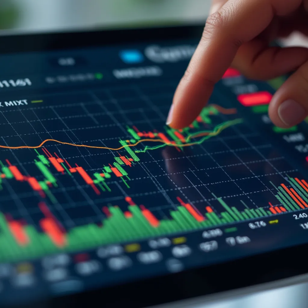 Gráficos de inversión y una mano analizando datos